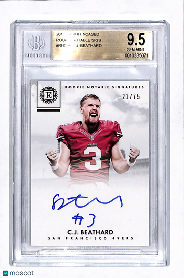 2017 Panini Encased Rookie Notable Signatures C.J. Beathard #RNCJB /75 BGS 9.5 Auto 10