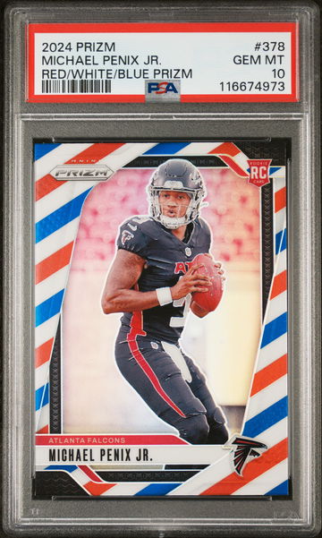 2024 PANINI PRIZM MICHAEL PENIX JR. RED/WHITE/BLUE PRIZM #378 RC ROOKIE PSA 10
