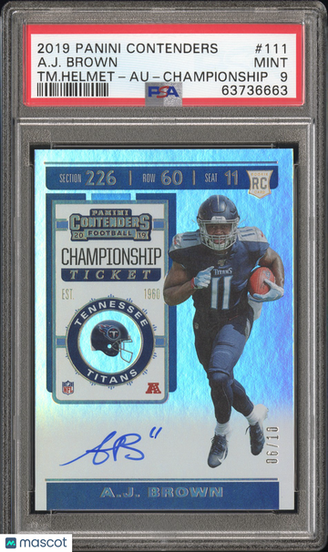 2019 Panini Contenders A. J. Brown #111 Var Auto Championship /10 PSA 9