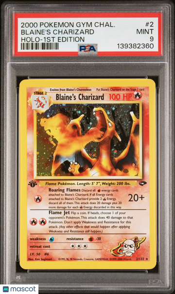 2000 Pokemon Gym Challenge Blaine's Charizard Holo-1st Edition PSA 9 #2