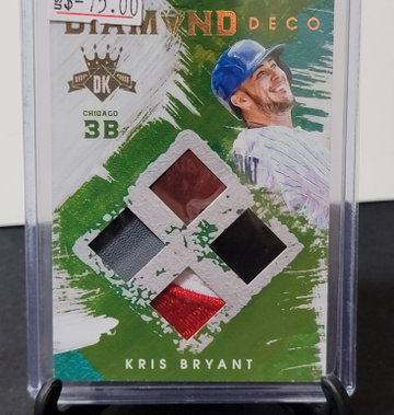 2016 diamond kings deco green kris bryant 2/5 rare quad patch