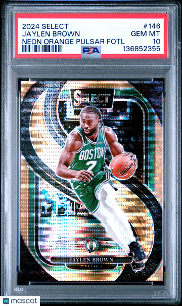 2024 Panini Select Jaylen Brown #146 Neon Orange Pulsar Fotl /18 PSA 10