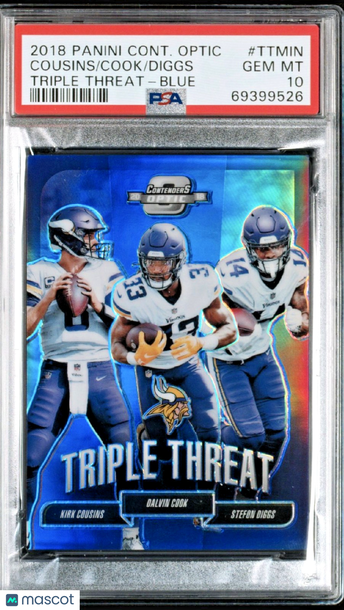 2018 Panini Contenders Optic Kirk Cousins Dalvin Cook Stefon Diggs #TT-MIN Blue Prizm Parallel/Variety Insert PSA 10