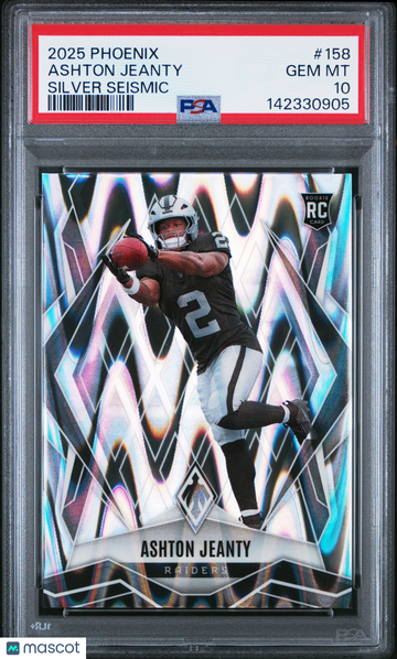 2025 Panini Phoenix Ashton Jeanty #158 Silver Seismic Rookie PSA 10