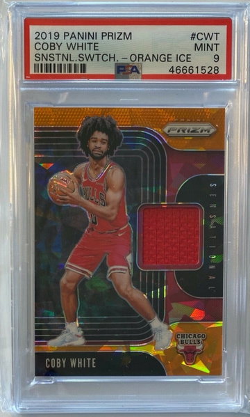 2019 Panini Prizm SENSATIONAL SWATCHES ORANGE ICE Coby White RC PSA 9
