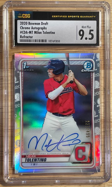 2020 Bowman Draft Chrome Autographs Milan Tolentino Refractor Auto #/499 Guardians Indians