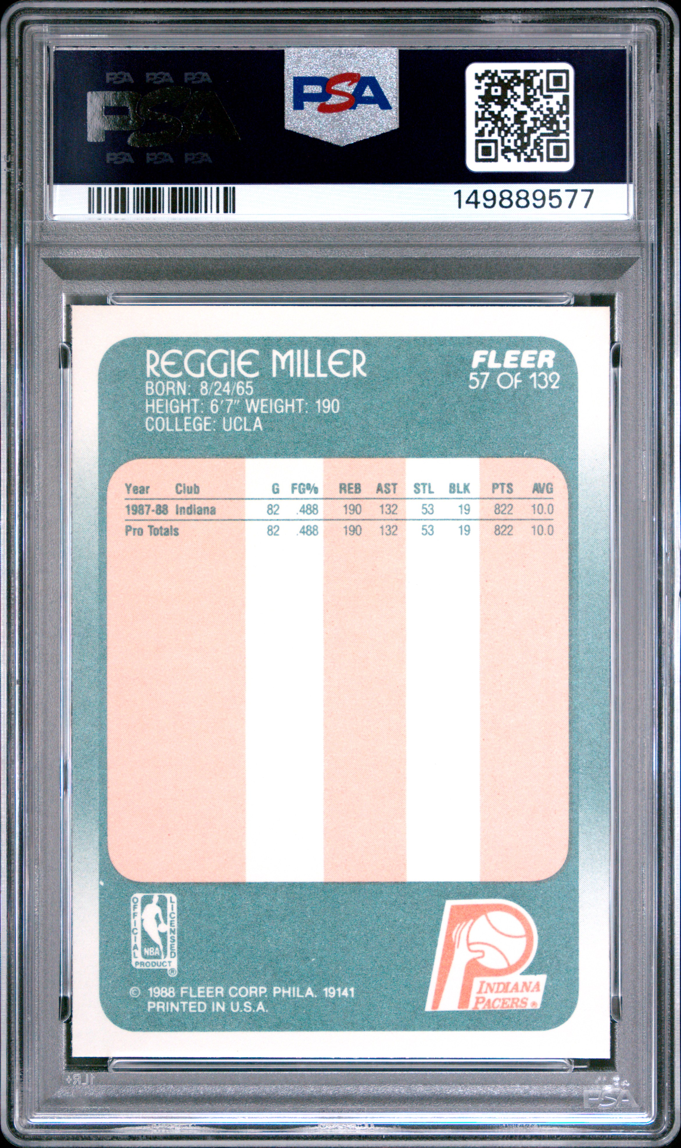 1988 Fleer Reggie Miller #57 Rookie PSA 7 | MySlabs