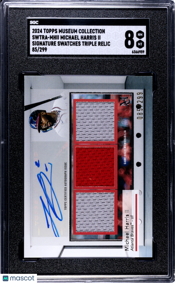 2024 Topps Museum Collection Michael Harris II #SWTRA-MHII SIG. Swatches Triple Relic 299 SGC 8