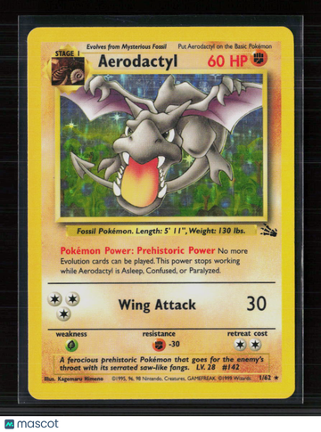 1999 Fossil Aerodactyl Holo Rare #1/62