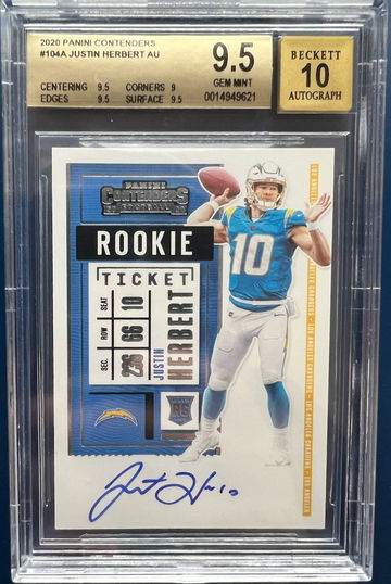2020 Panini Contenders JUSTIN HERBERT ROOKIE ON CARD AUTO BGS 9.5/10!