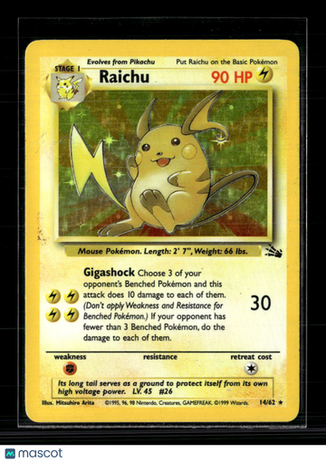 1999 Fossil Raichu Holo Rare #14/62