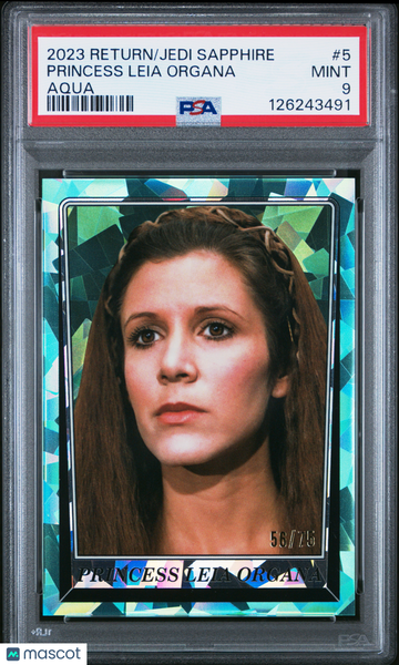 2023 Topps Chrome Sapphire Star Wars Return Of The Jedi Princess Leia Organa #5 Aqua PSA 9