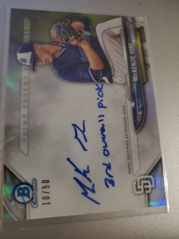MACKENZIE GORE 2018 BOWMAN CHROME PRIME CHROME SIGNATURES #'D 10/50