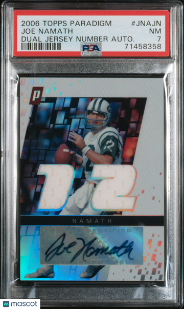 2006 Topps Paradigm Dual Jersey Number Autographs Joe Namath #JNAJN Autograph PSA 7