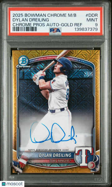 2025 Bowman Chrome Mega Box Chrome Prospects Autographs Dylan Dreiling #DDR Gold Ref /50 PSA 9