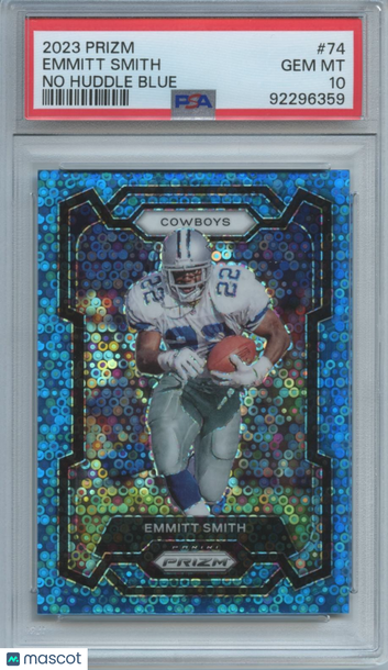 2023 Panini Prizm Emmitt Smith #74 No Huddle Blue Prizm Parallel/Variety Base Set PSA 10