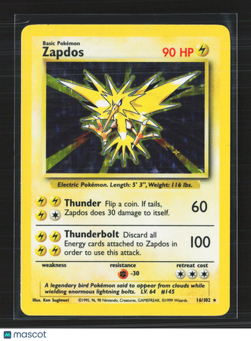 1999 Base Set Zapdos Holo Rare #16/102