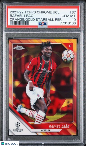 2021 Topps Chrome UEFA Champions League Rafael Leao #37 Red & Gold Starball Refractor PSA 10
