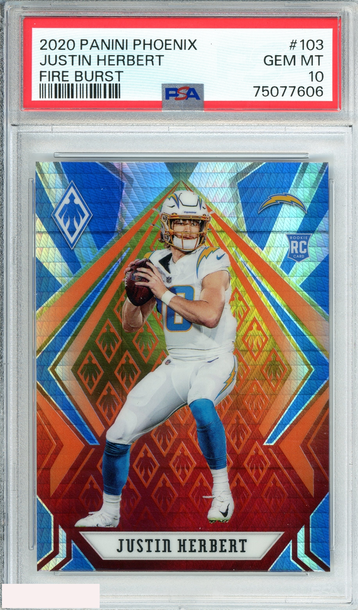 2020 PANINI PHOENIX JUSTIN HERBERT #103 FIRE BURST ROOKIE RC PSA 10 GEM MT