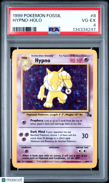 1999 Pokemon Fossil Hypno Holo PSA 4 #8