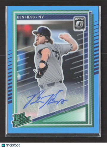 2025 Panini Donruss Optic Blue #184 Rated Prospect Auto Ben Hess 33/35 Yankees Baseball Card