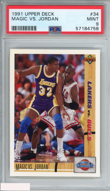 1991 UPPER DECK MAGIC VS JORDAN #34 LOS ANGELES LAKERS CHICAGO BULLS PSA 9 MINT