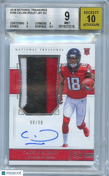 2018 Panini National Treasures Calvin Ridley #185 Patch Rookie BGS 9 Auto 10