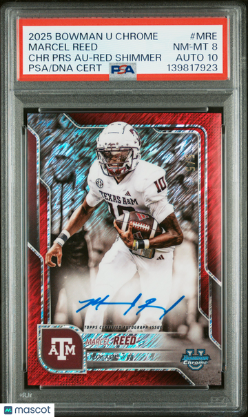 2025 Bowman Chrome Marcel Reed #MRE Red Shimmer Auto /5 PSA 8 Auto 10