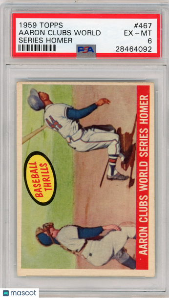 1959 Topps Aaron Clubs World #467 Series Homer PSA 6