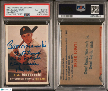 1957 Topps Salesman Sample Bill Mazeroski HOF ROOKIE RC 24 PSA Auth Auto 10 Pop1