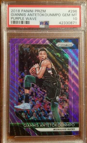 2018-19 MVP YEAR Prizm Purple Wave Prizm Giannis Antetokounmpo PSA 10 Gem Mint