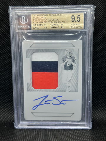 2019 National Treasures collegiate RPA Plate Patch Auto 1/1 BGS 9.5/10Jarrett Stidham