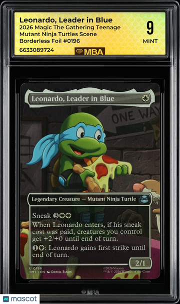 2026 Magic The Gathering Teenage Mutant Ninja Turtles Leonardo Leader in Blue #0196 Scene Borderless Foil MBA 9