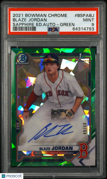 2021 Bowman Chrome Sapphire Edition Autographs Blaze Jordan #BSPABJ Ed. Auto Green /50 PSA 9