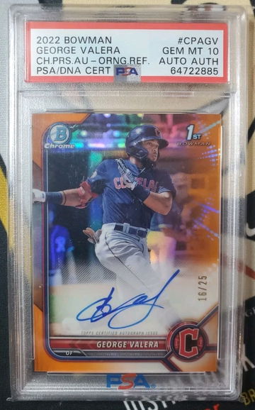 2022 Bowman Chrome George Valera Bowman 1st Orange Auto #/25 PSA 10
