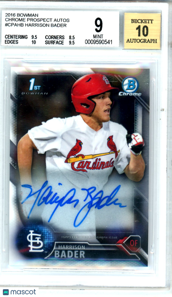2016 Bowman Chrome Prospect Autographs Harrison Bader #CPAHB Rookie BGS 9 Auto 10