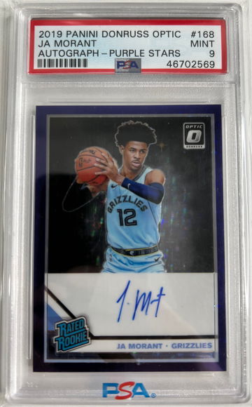 2019 Donruss Optic Ja Morant Rated Rookie Purple Stars Auto /49 PSA 9 