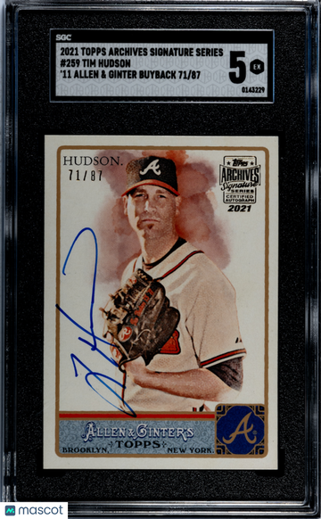 2021 Topps Archives Signature Series Tim Hudson #259 '11 Allen & Ginter Buyback SGC 5