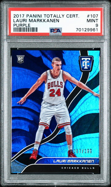 2017-18 PANINI TOTALLY CERTIFIED LAURI MARKKANEN PURPLE SP RC /199 PSA 9 MINT