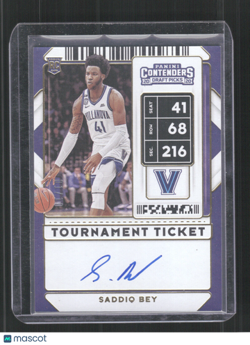 2020 Panini Contenders Draft Picks Saddiq Bey #78 Tournament Ticket AU,SN