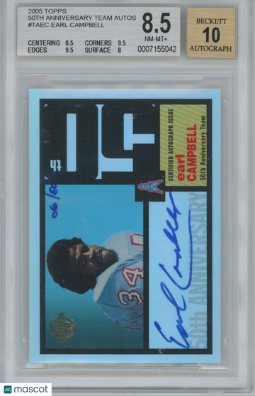 2005 Topps 50th Anniversary Team Autographs Earl Campbell #TAEC BGS 8.5 Auto 10