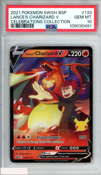 2021 POKEMON SWSH BLACK STAR PROMO LANCES CHARIZARD V #133 CELEBRATIONS PSA 10