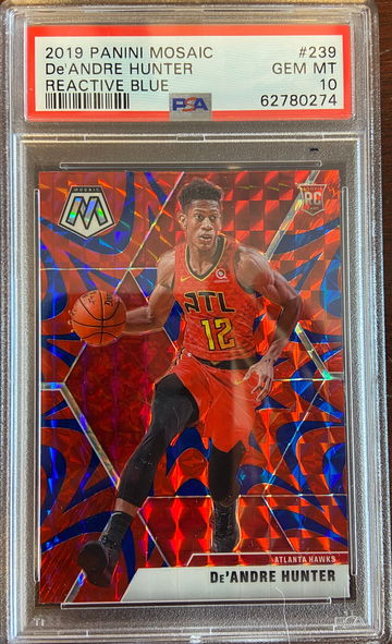 2019 Panini Mosaic De'Andre Hunter Reactive Blue PSA 10 Rookie Card RC Hawks #239