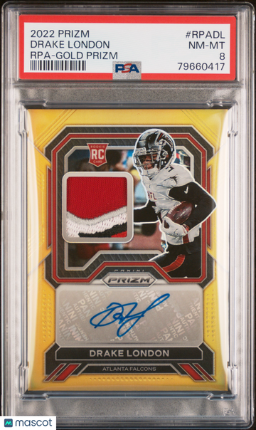 2022 Panini Prizm Rookie Patch Autographs Drake London #RPADL Rpa Gold PSA 8