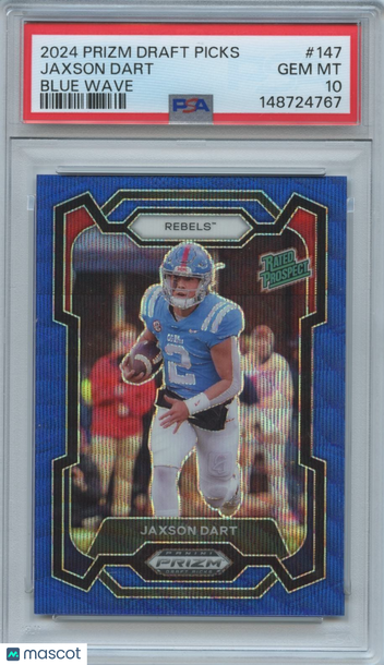 2024 Panini Prizm Draft Picks Jaxson Dart #147 Blue Wave Prizm Parallel/Variety Rookie Base Set PSA 10