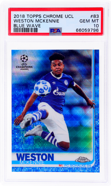 2018 Topps Chrome UCL Blue Wave Weston McKennie #83 /150 PSA 10