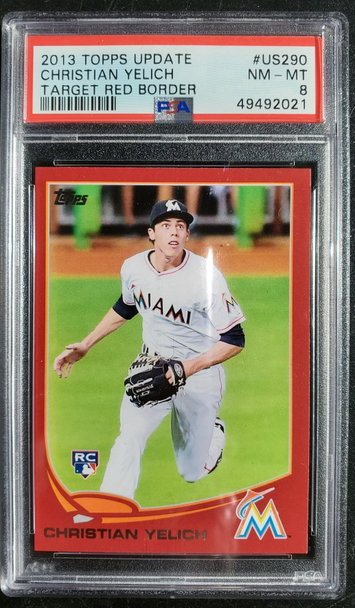 Christian Yelich 2013 Topps Update #US290 US-290 Target Red Border Parallel Baseball PSA 8 Marlins Milwaukee Brewers RC
