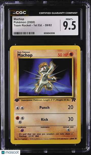 2000 Pokemon Team Rocket Machop Regular Basic 59/82 1st Edition CGC 9.5 #59/82