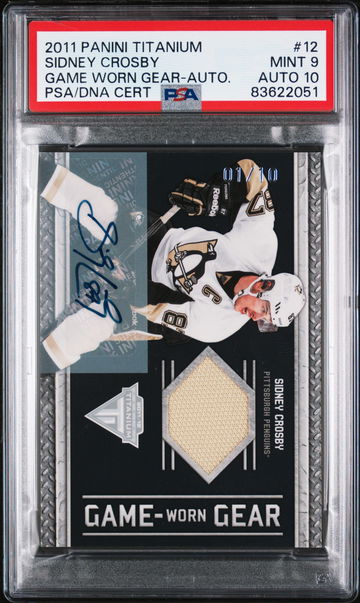 2011 Panini Titanium Game Worn Gear Autograph Sidney Crosby #12 /10 PSA 9