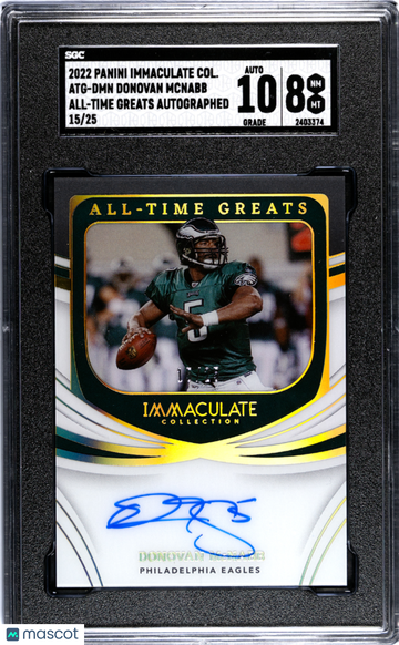 2022 Panini Immaculate Col. Donovan Mcnabb #ATG-DMN All Time Greats Autograph SGC 8 Auto 10